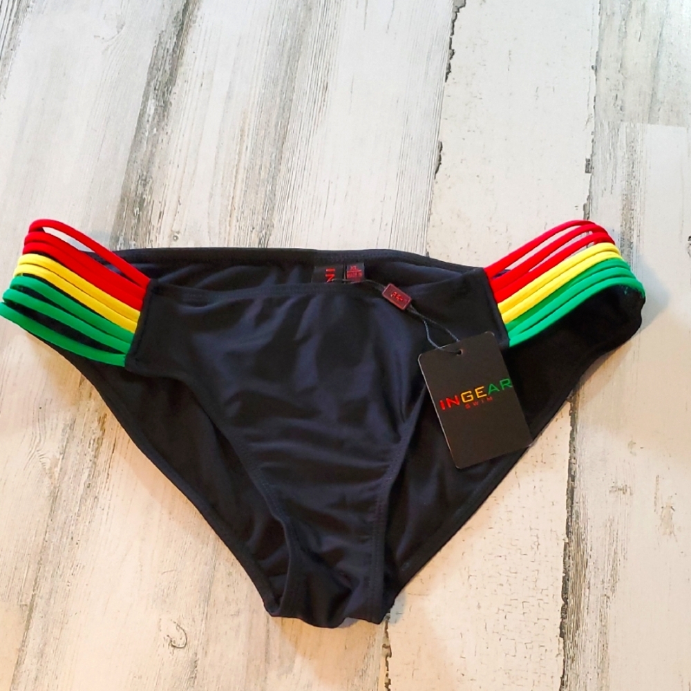 Ingear Black Bikini Bottom with Multicolor Straps Size XL